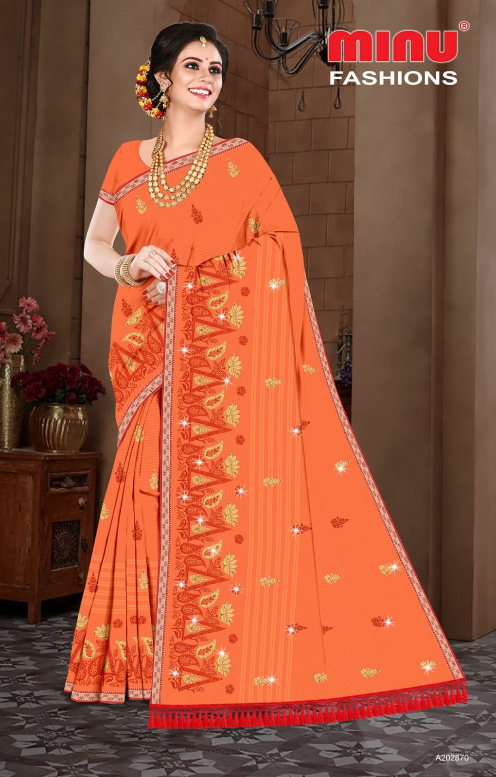 Embroidered Cotton Saree Malai Kofta Dlx (Special Rate) - 8 Pcs Set