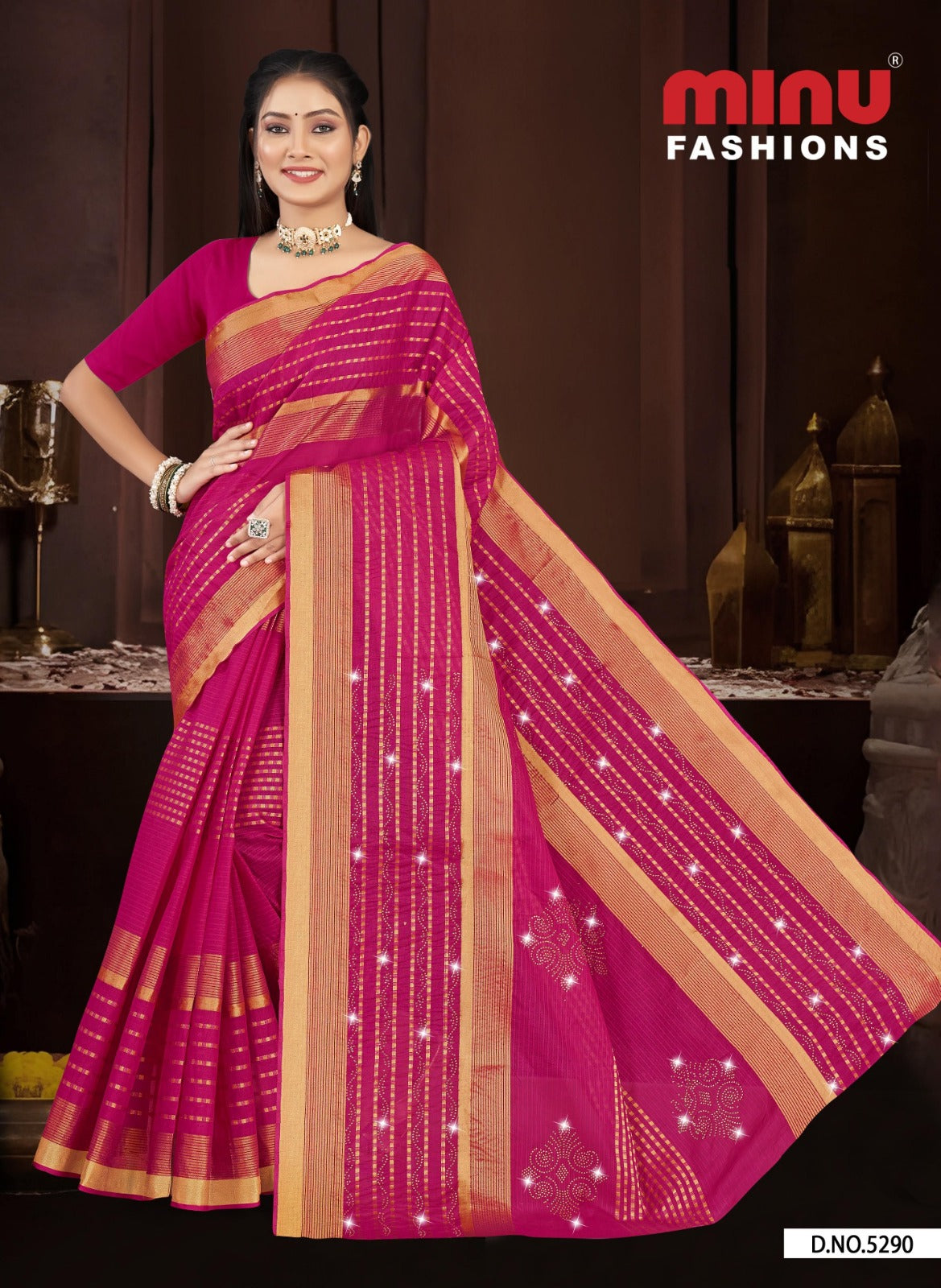 Embroidered Cotton Saree Mannat (Special Rate) - 8 Pcs Set