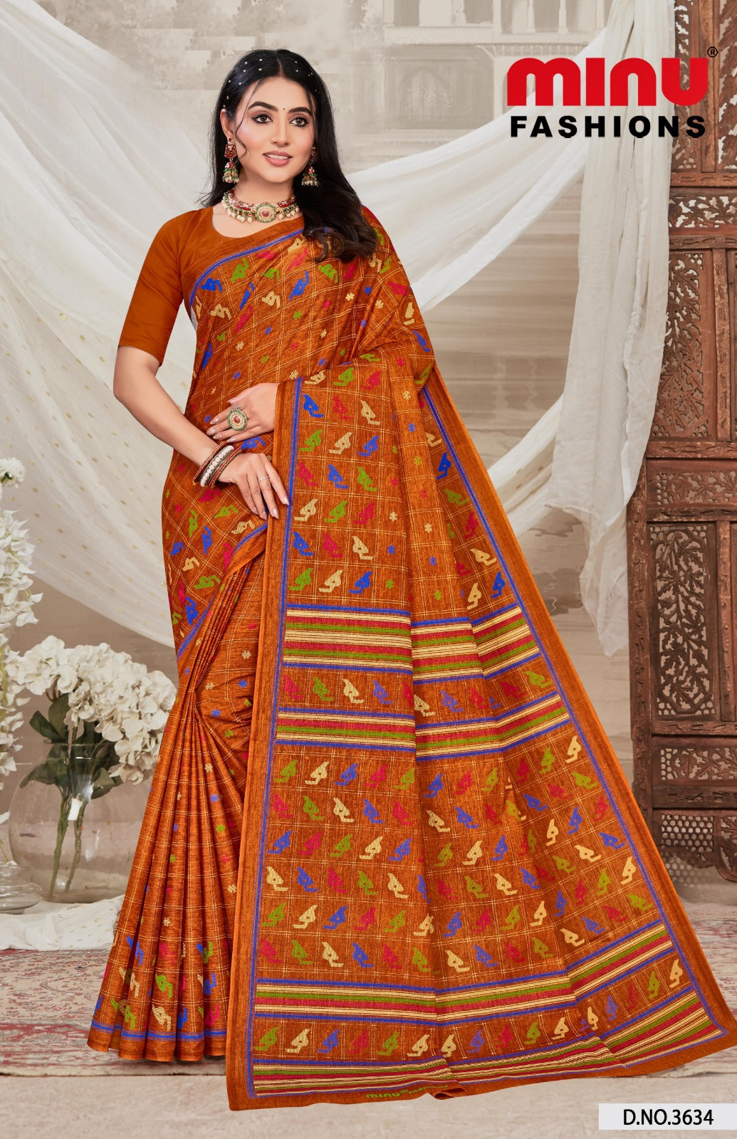 Malai Cotton Saree Meenakari - 8 Pcs Set