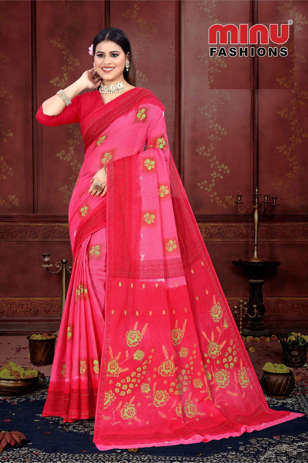 Printed Cotton Saree Miami Deep (Vol-2) - 8 Pcs Set