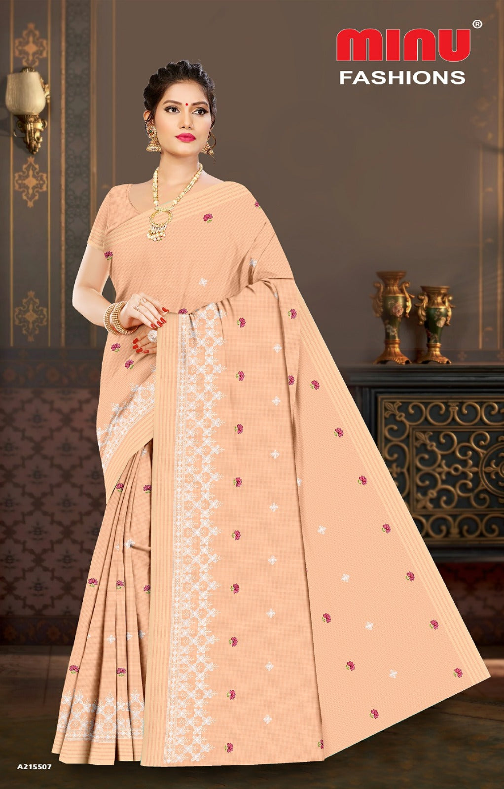 Embroidered Cotton Saree Minu Fashion (Special Rate) - 8 Pcs Set