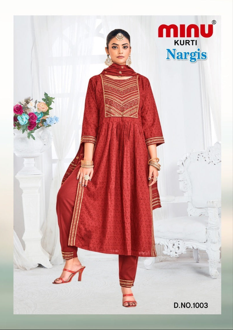 3 Piece Rayon Kurti Set Nargis - 4 Pcs Set