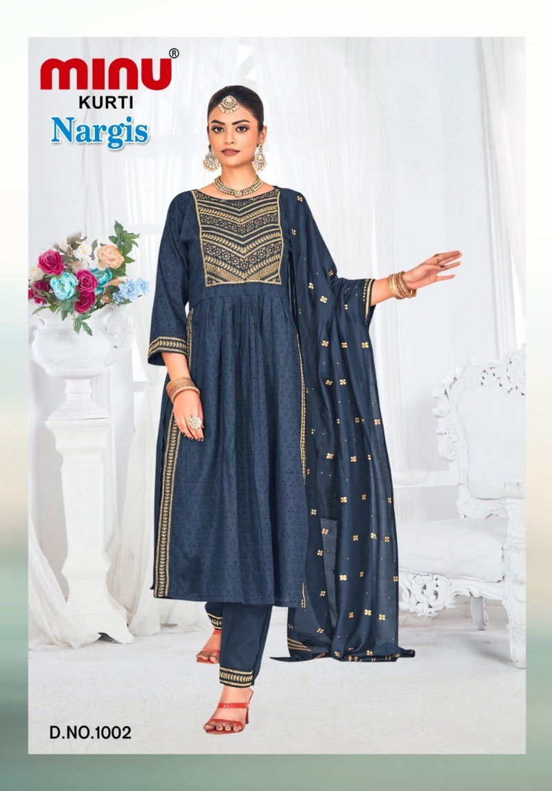 3 Piece Rayon Kurti Set Nargis - 4 Pcs Set