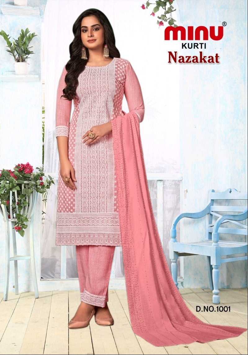 3 Piece Rayon Long Kurti Set Nazakat Combo - 4 Pcs Set