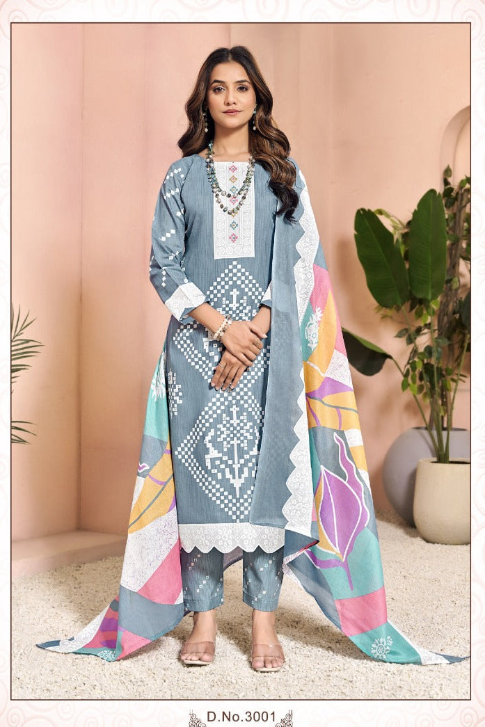 Printed Cotton Unstitched Salwar Suit Oasis Vol-3 (Special Rate) - 8 Pcs Set