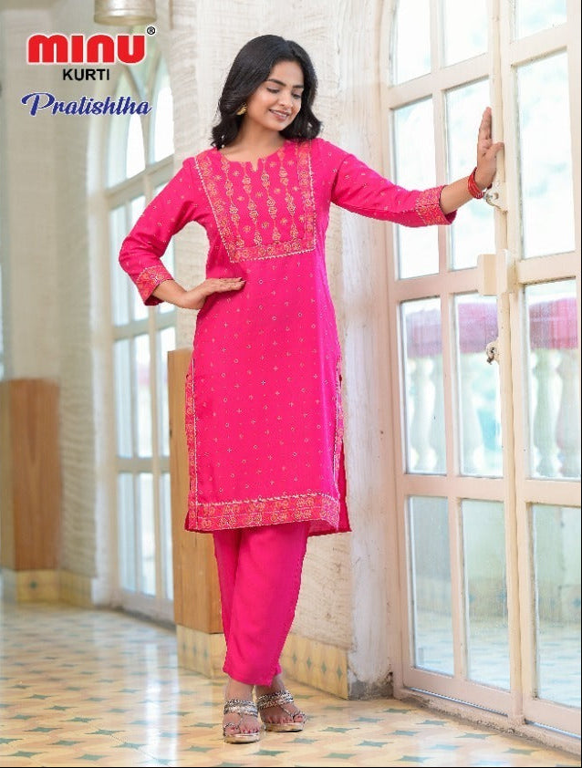 2 Piece Rayon Kurti Set Prathista Combo - 6 Pcs Set