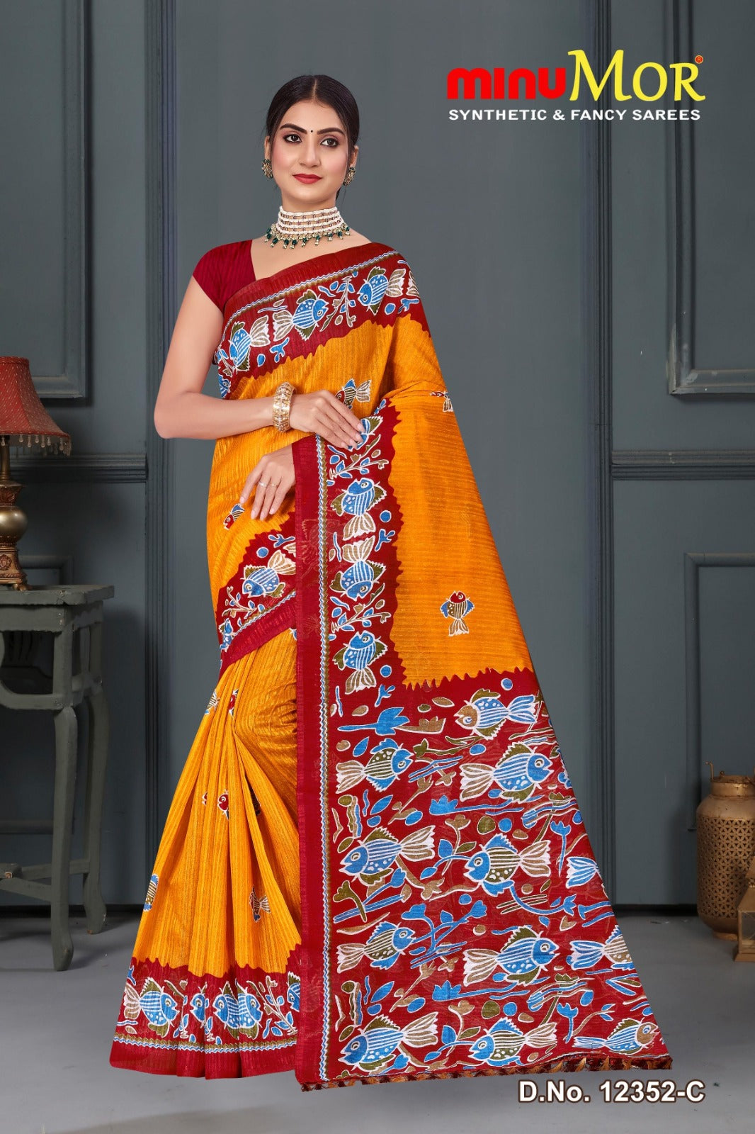 Fancy Saree Pure Green (Design No_ 12352) (BP) - 4 Pcs Set