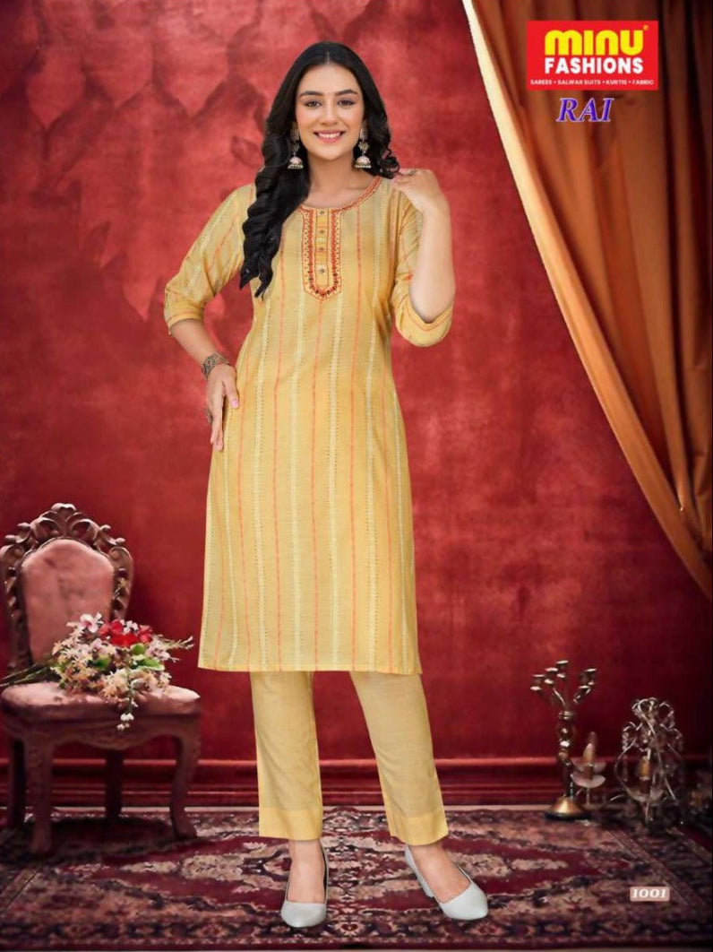 2 Piece Cotton Kurti Set Rai - 4 Pcs Set