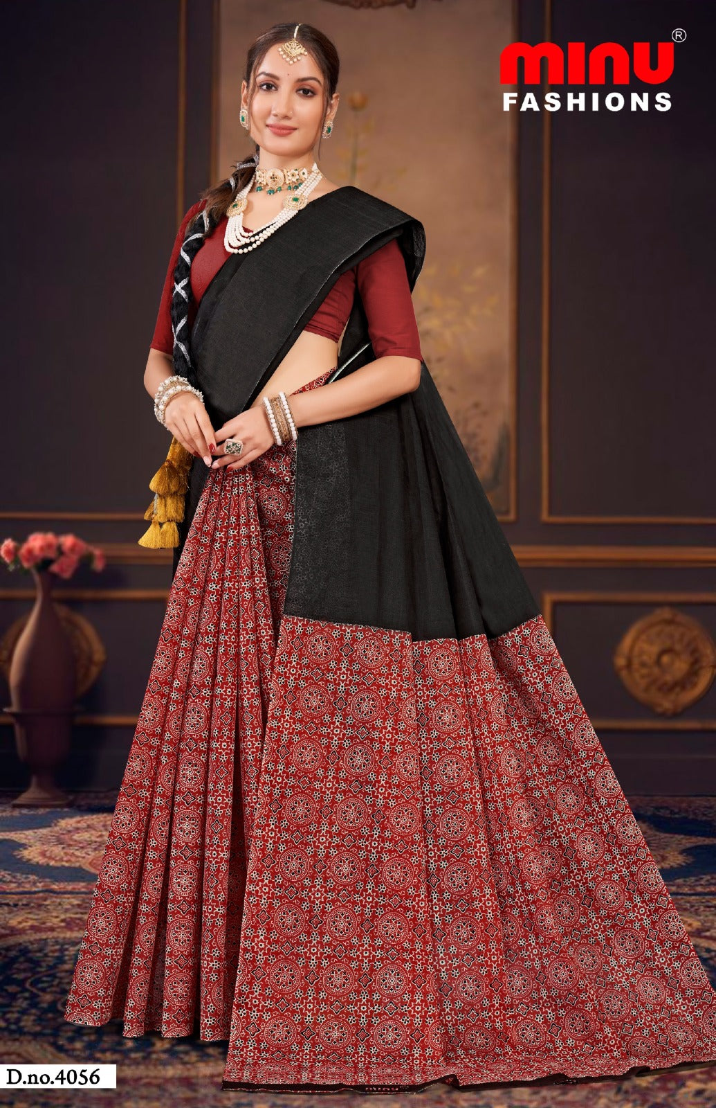 Malai Cotton Saree Raasa Ajrakh - 8 Pcs Set