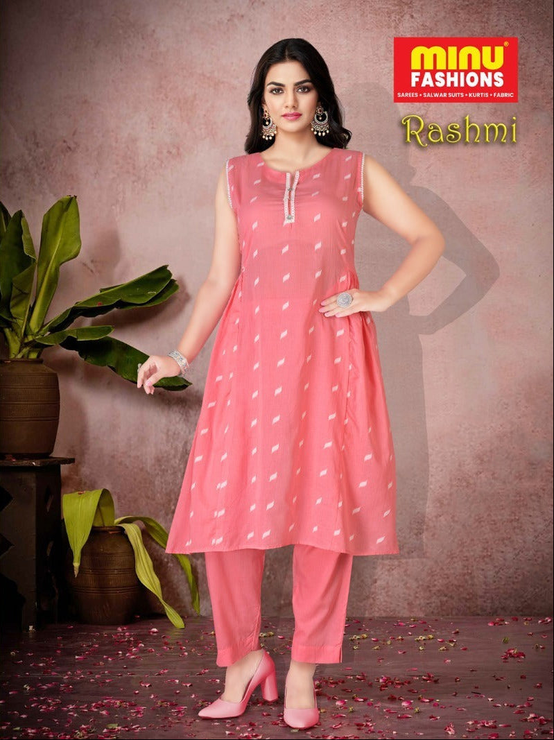 2 Piece Cotton Sleeveless Kurti Rashmi Combo - 4 Pcs Set