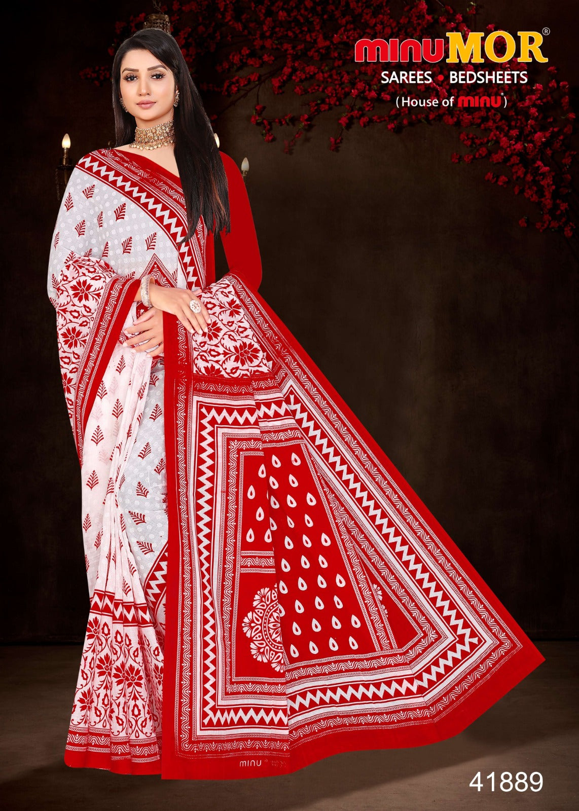 Fancy Saree Red & White Beauty - 8 Pcs Set