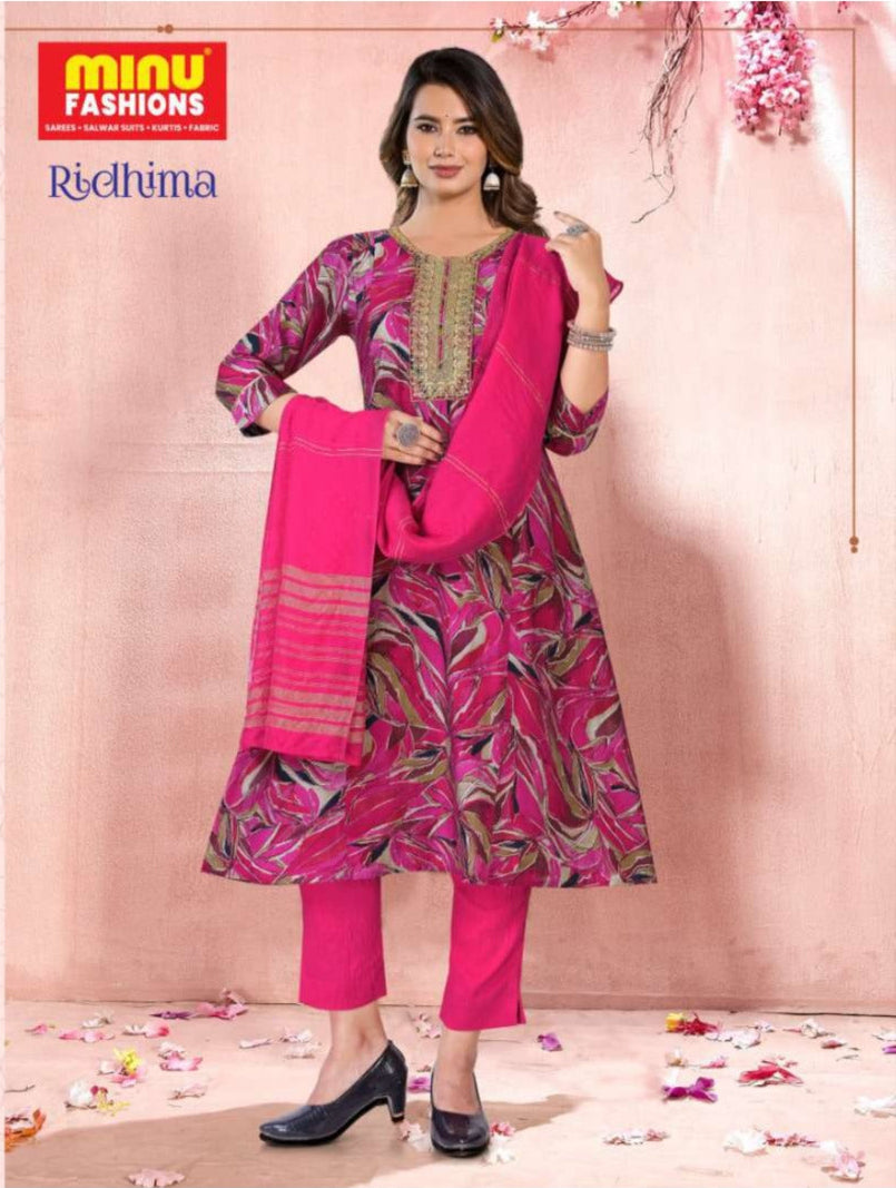 3 Piece Cotton Long Kurti Set Ridhima - 4 Pcs Set