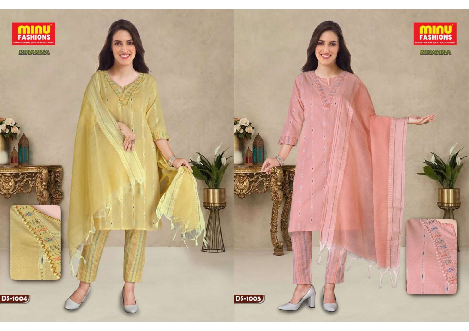 3 Piece Cotton Long Kurti Set Rihanna - 8 Pcs Set