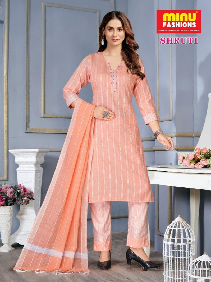 3 Piece Cotton Long Kurti Set Shruti - 8 Pcs Set