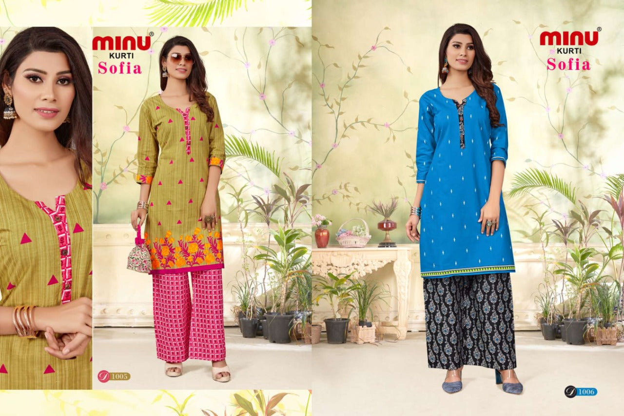 2 Piece Cotton Kurti Set Sofia Combo - 6 Pcs Set
