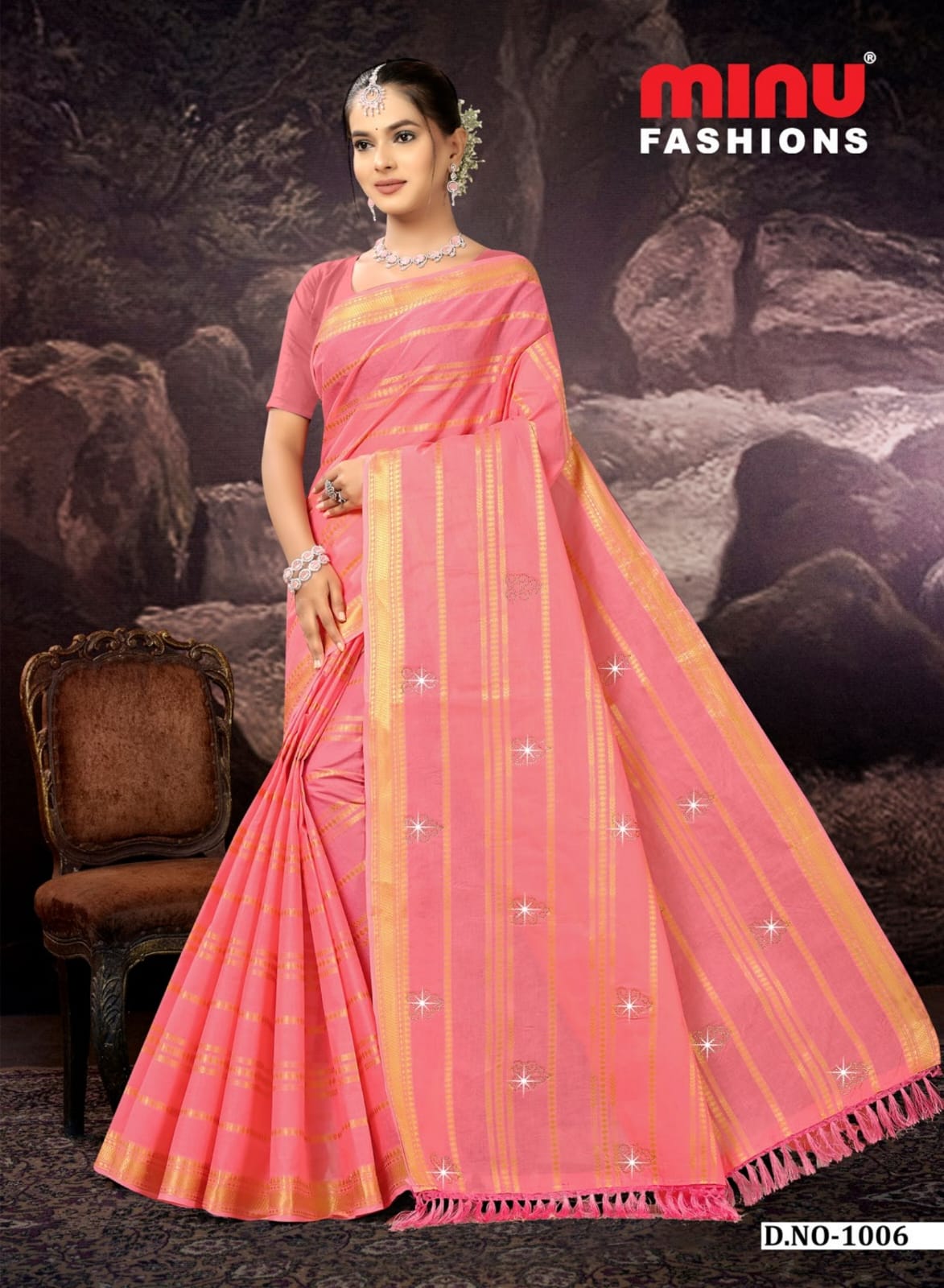 Embroidered Cotton Saree Swara (Special Rate) - 8 Pcs Set