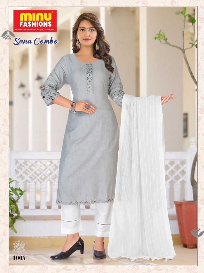 3 Piece Cotton Long Kurti Set Sana Combo - 6 Pcs Set