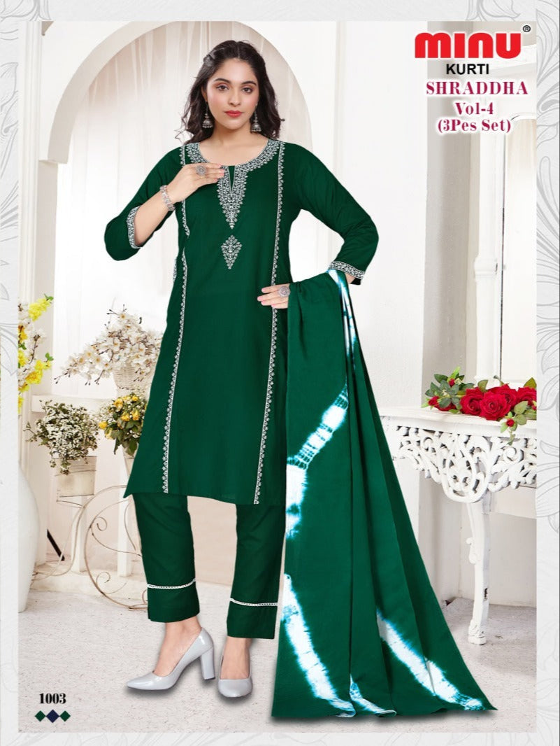 3 Piece Cotton Kurti Set Sharaddha (Vol-4) - 6 Pcs Set