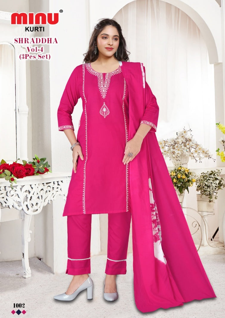 3 Piece Cotton Kurti Set Sharaddha (Vol-4) - 6 Pcs Set