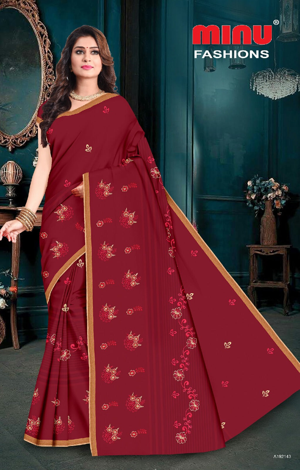 Embroidered Cotton Saree Soumya (Special Rate) - 8 Pcs Set