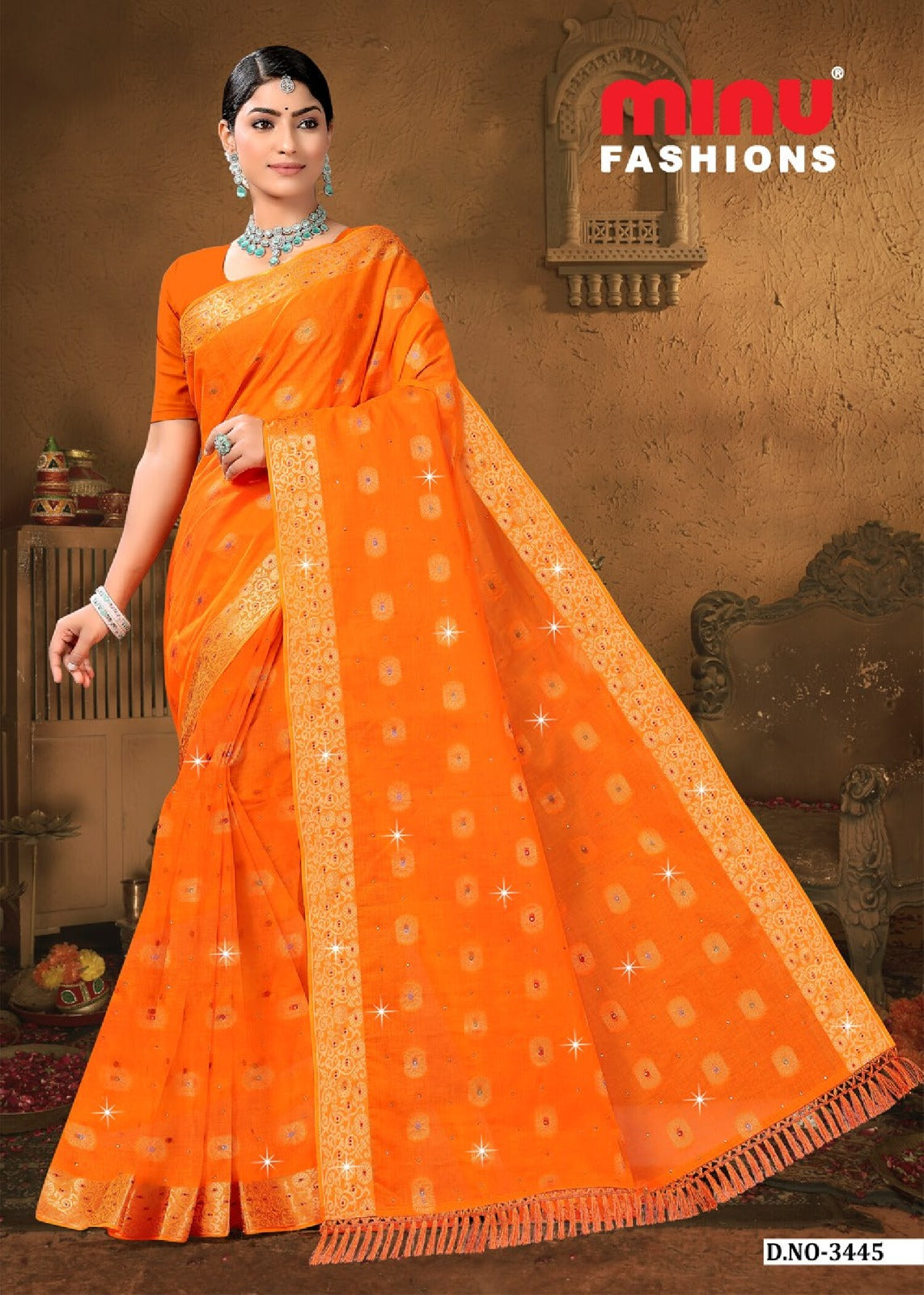 Embroidered Cotton Saree Swadesh (Special Rate) - 8 Pcs Set