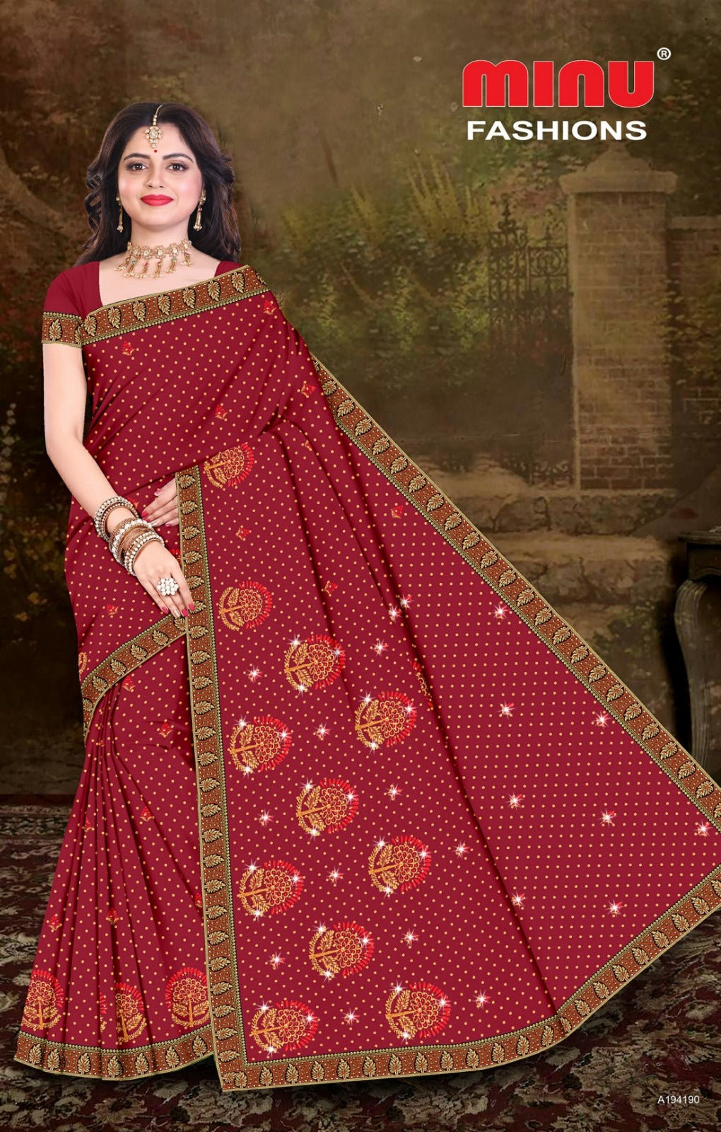 Embroidered Cotton Saree Tim Tim Tara (Special Rate) - 8 Pcs Set