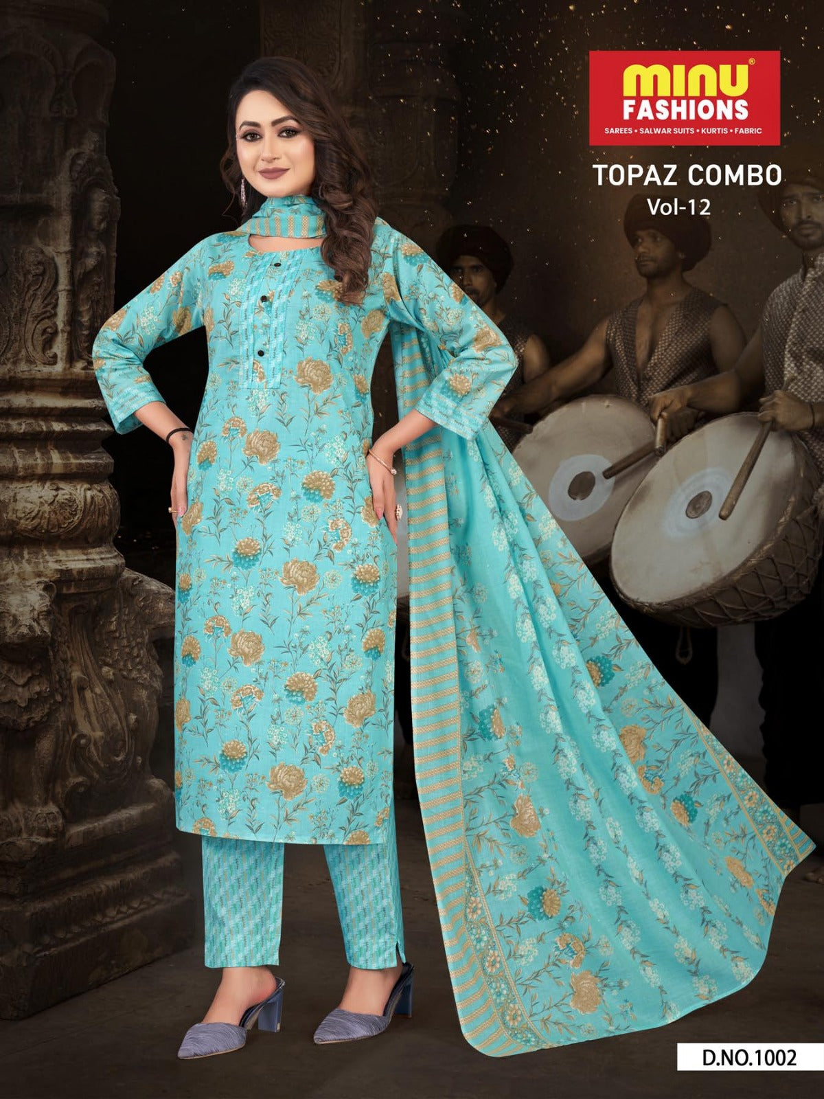 3 Piece Cotton Long Kurti Set Topaz (Vol-12) - 8 Pcs Set