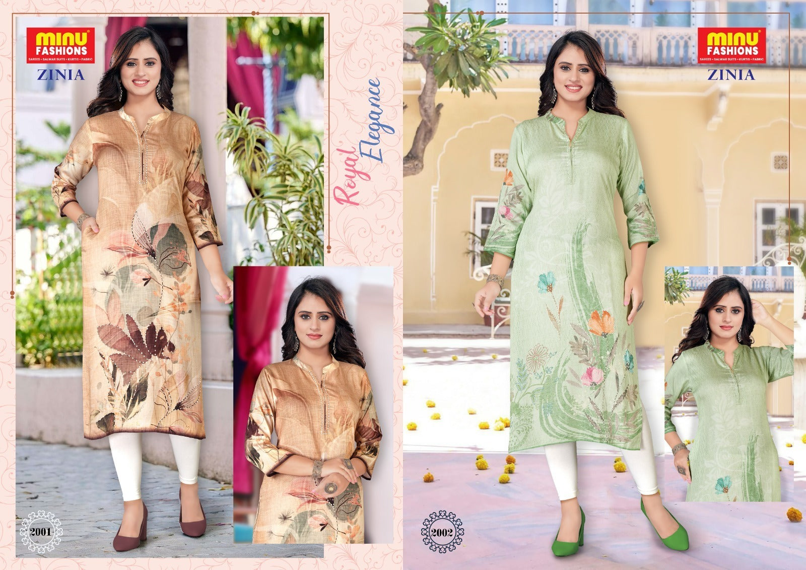 Embroidered Long Kurti Zinia - 4 Pcs Set