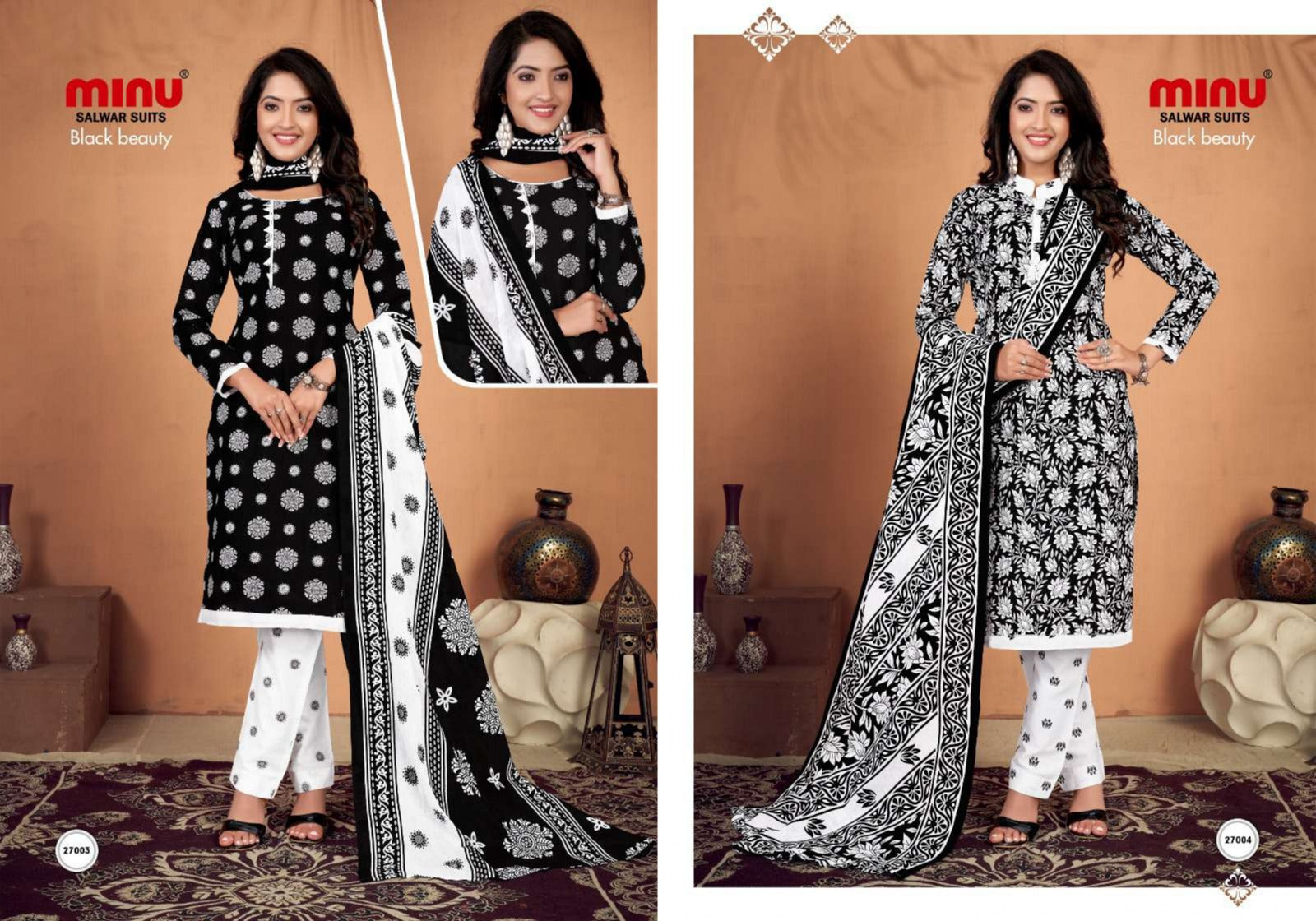 Printed Cotton Stitched Salwar Suit Black Beauty - 10 Pcs Set