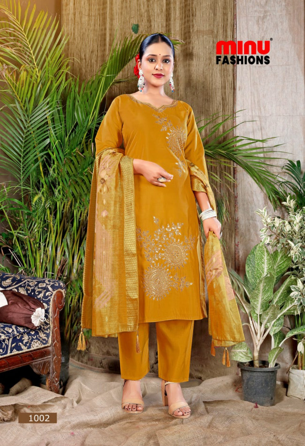 Embroidered Silk Stitched Salwar Suit Chitra - 6 Pcs Set