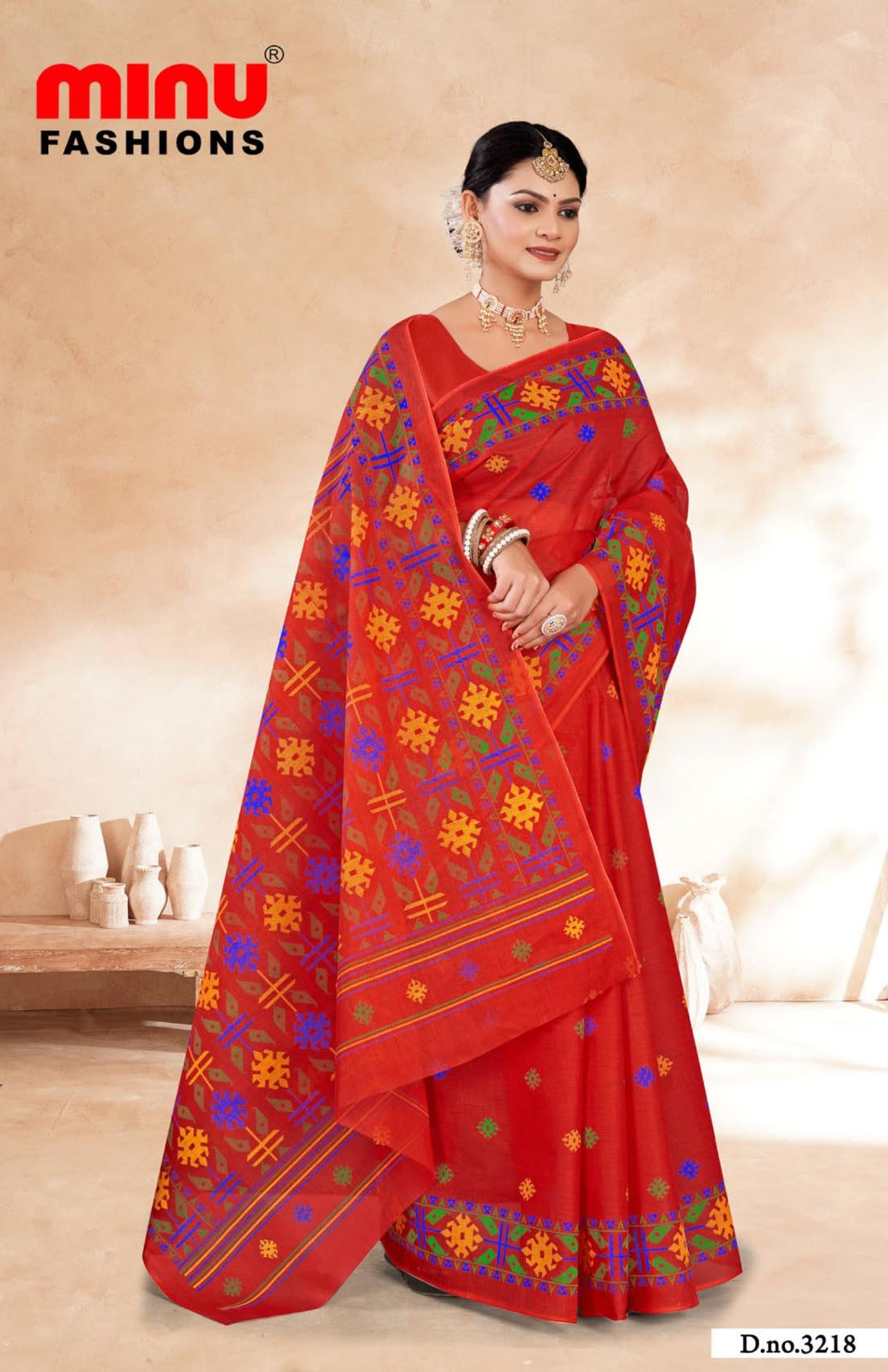 Printed Cotton Saree Dream City - 10 Pcs Set