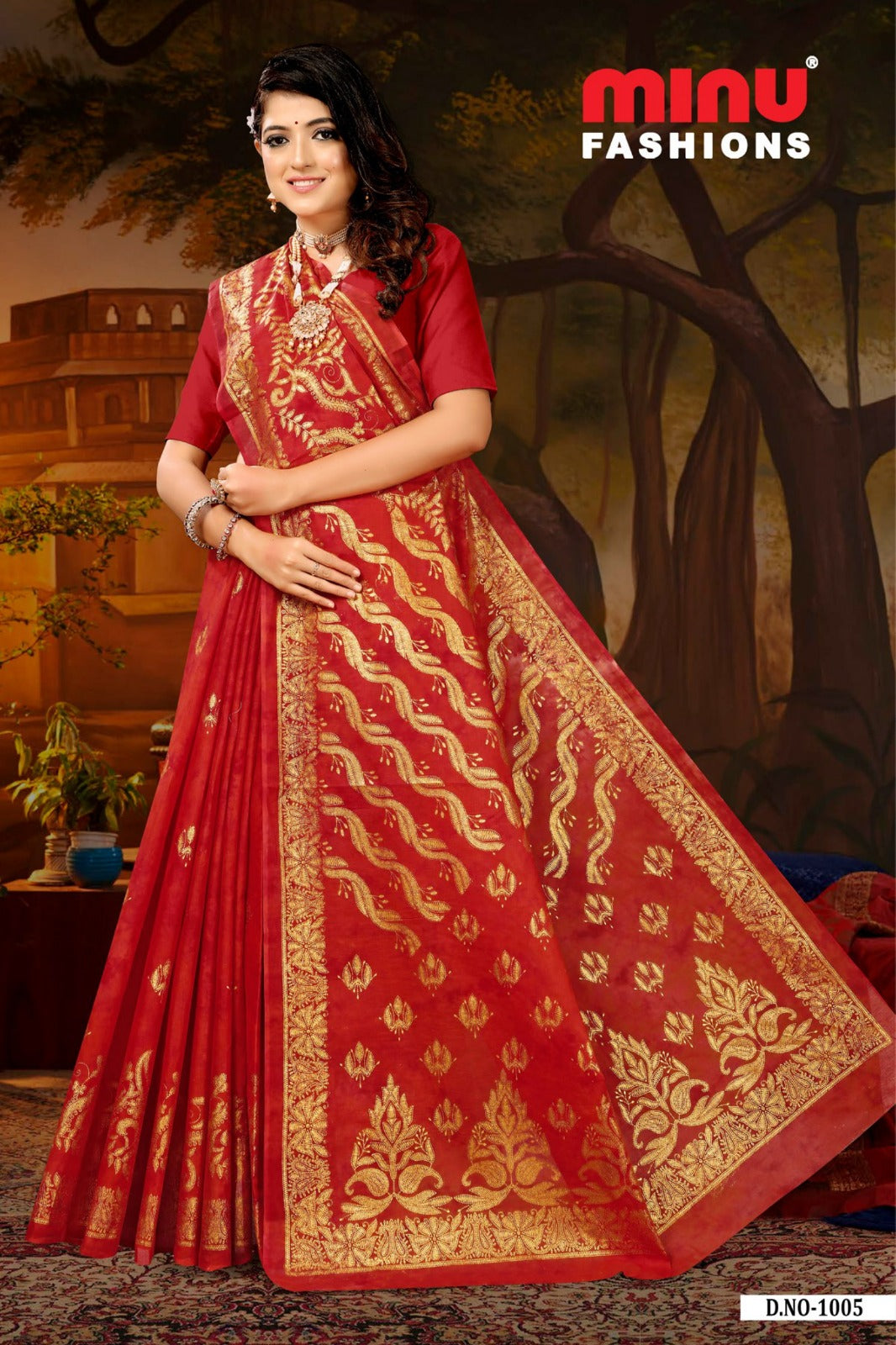 Printed Cotton Saree Fashion Kanjivaram - 8 Pcs Set