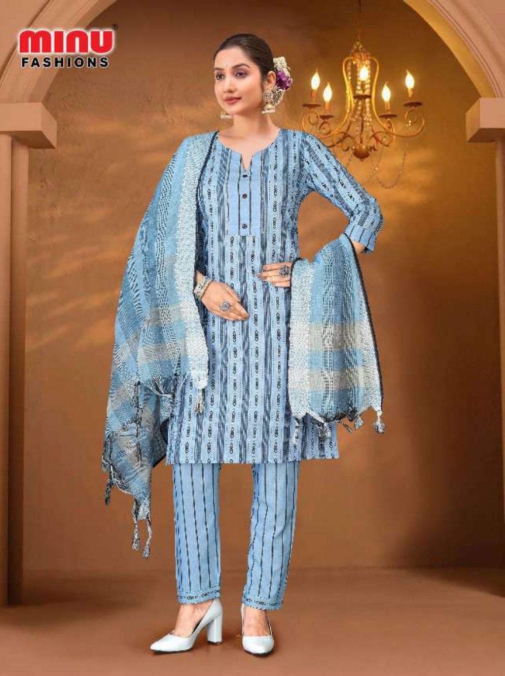 Printed Cotton Stitched Salwar Suit Handloom Choice Pestal - 6 Pcs Set