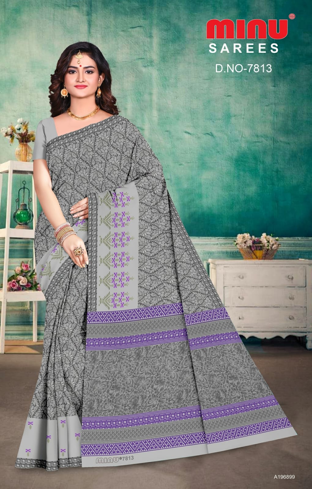 Embroidered Cotton Saree Jannat (Special Rate) - 8 Pcs Set