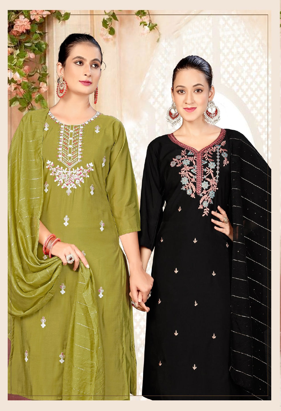 Embroidered Silk Stitched Salwar Suit Kia - 6 Pcs Set