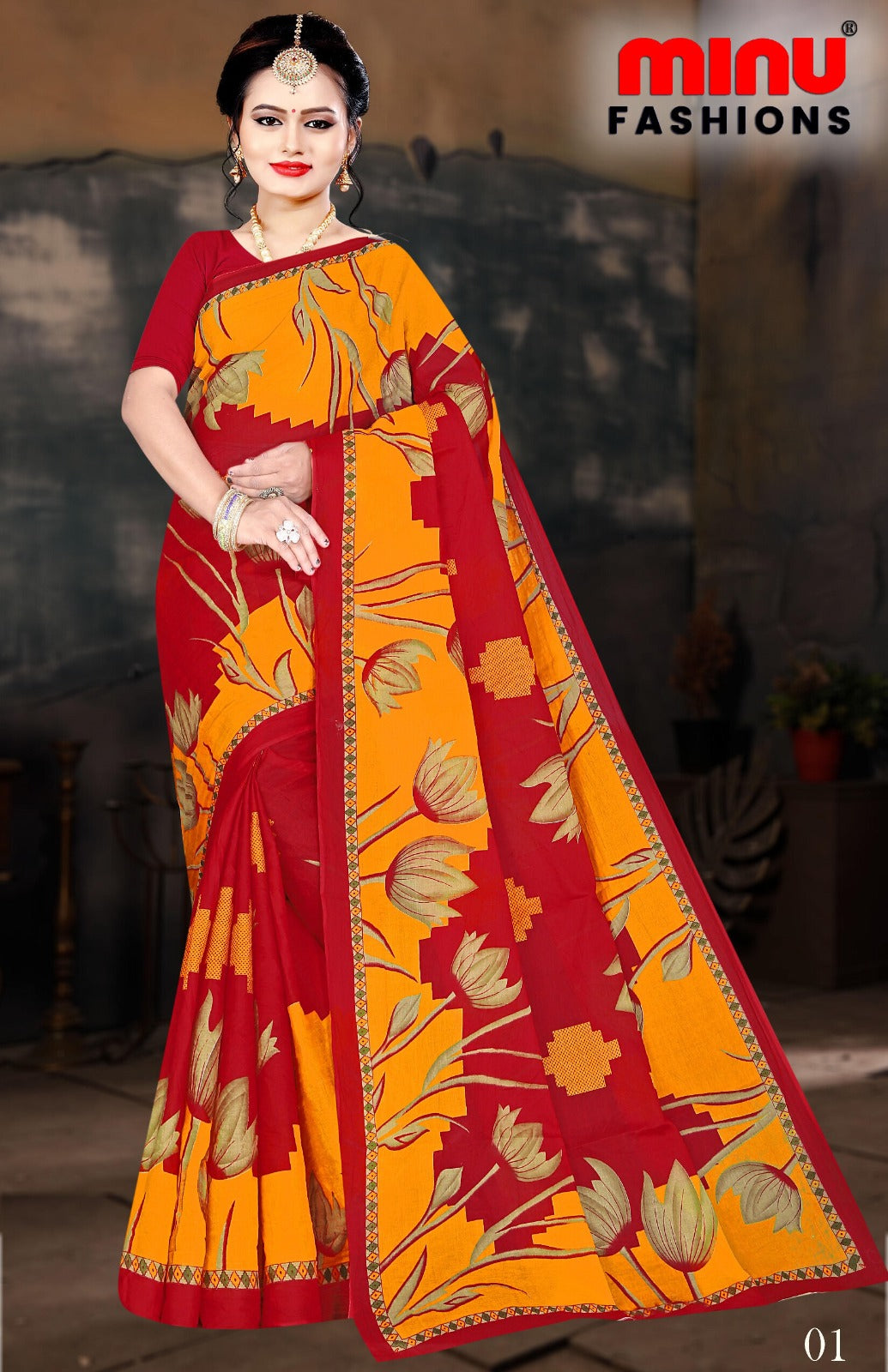 Printed Cotton Saree Nargis (Vol-4) - 10 Pcs Set