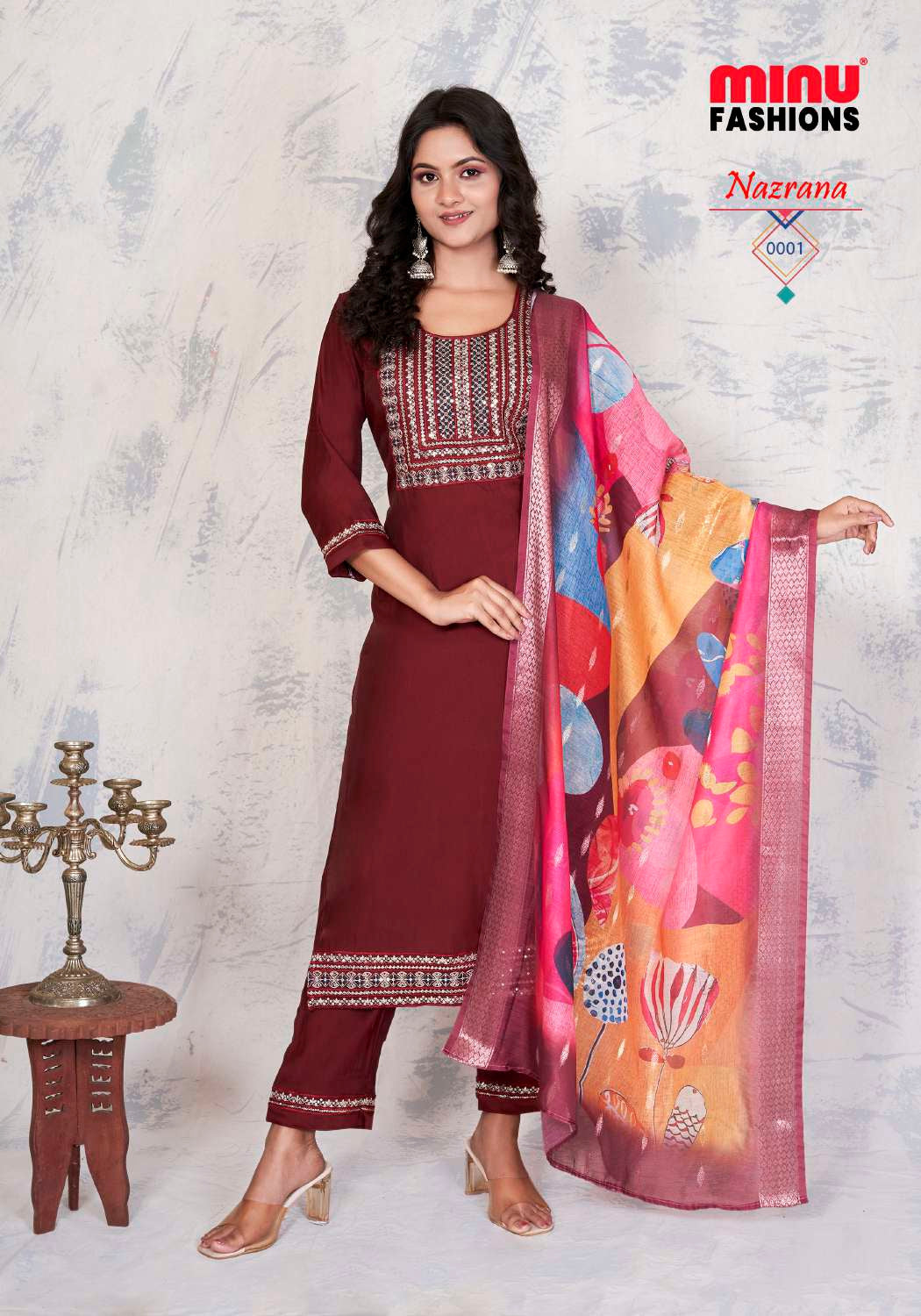 Embroidered Silk Stitched Salwar Suit Nazrana - 8 Pcs Set
