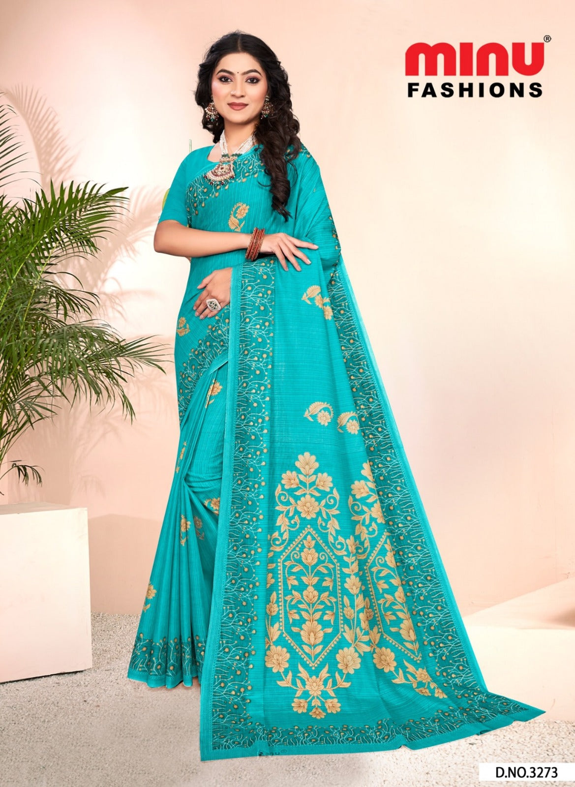 Printed Cotton Saree Nusrat - 8 Pcs Set