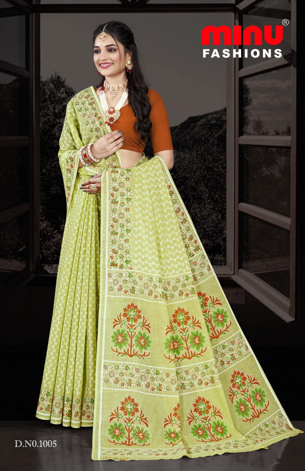 Printed Cotton Saree Pestal Beauty - 8 Pcs Set