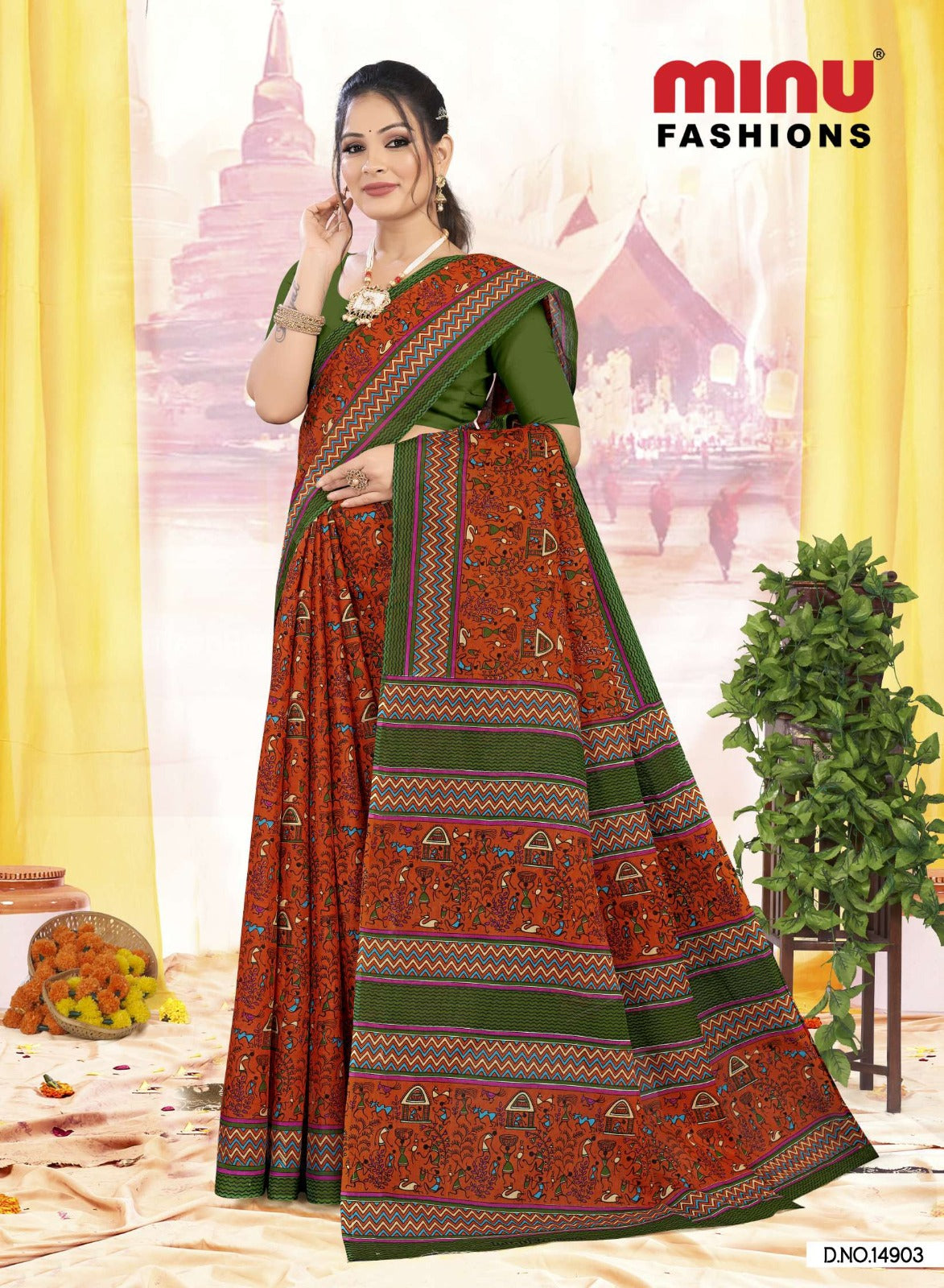 Printed Cotton Saree Rajanya Block (Vol-3) - 10 Pcs Set