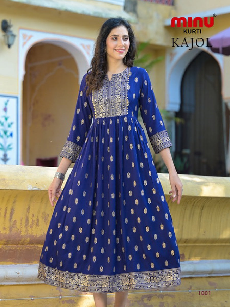 Printed Rayon Long Kurti Kajol (Vol-2) - 4 Pcs Set