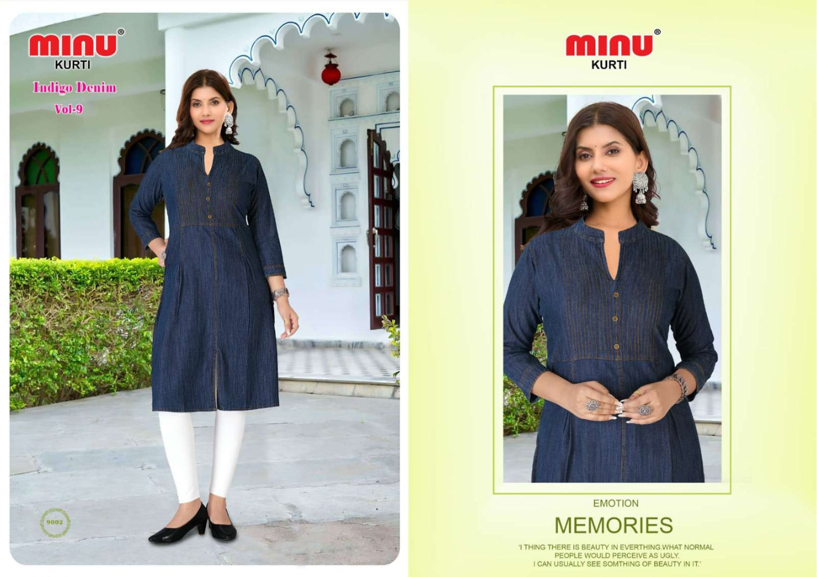 Printed Denim Kurti Indigo (Vol-9) - 04 Pcs Set