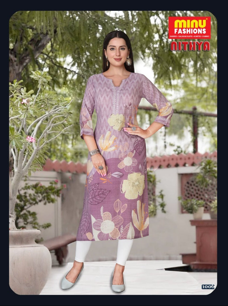 Printed Rayon Long Kurti Nitya (Vol-2) - 6 Pcs Set