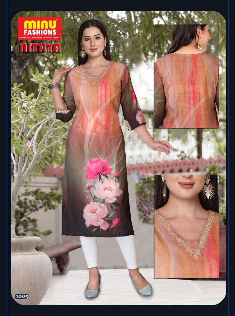 Printed Rayon Long Kurti Nitya (Vol-2) - 6 Pcs Set
