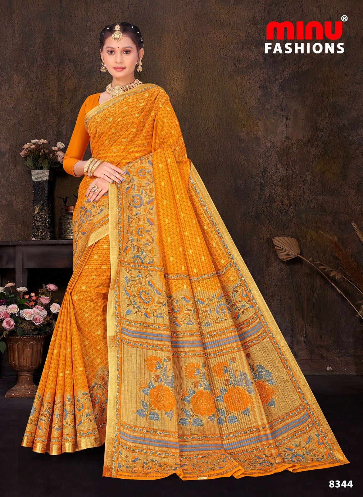 Printed Cotton Saree Sada Bahar - 10 Pcs Set