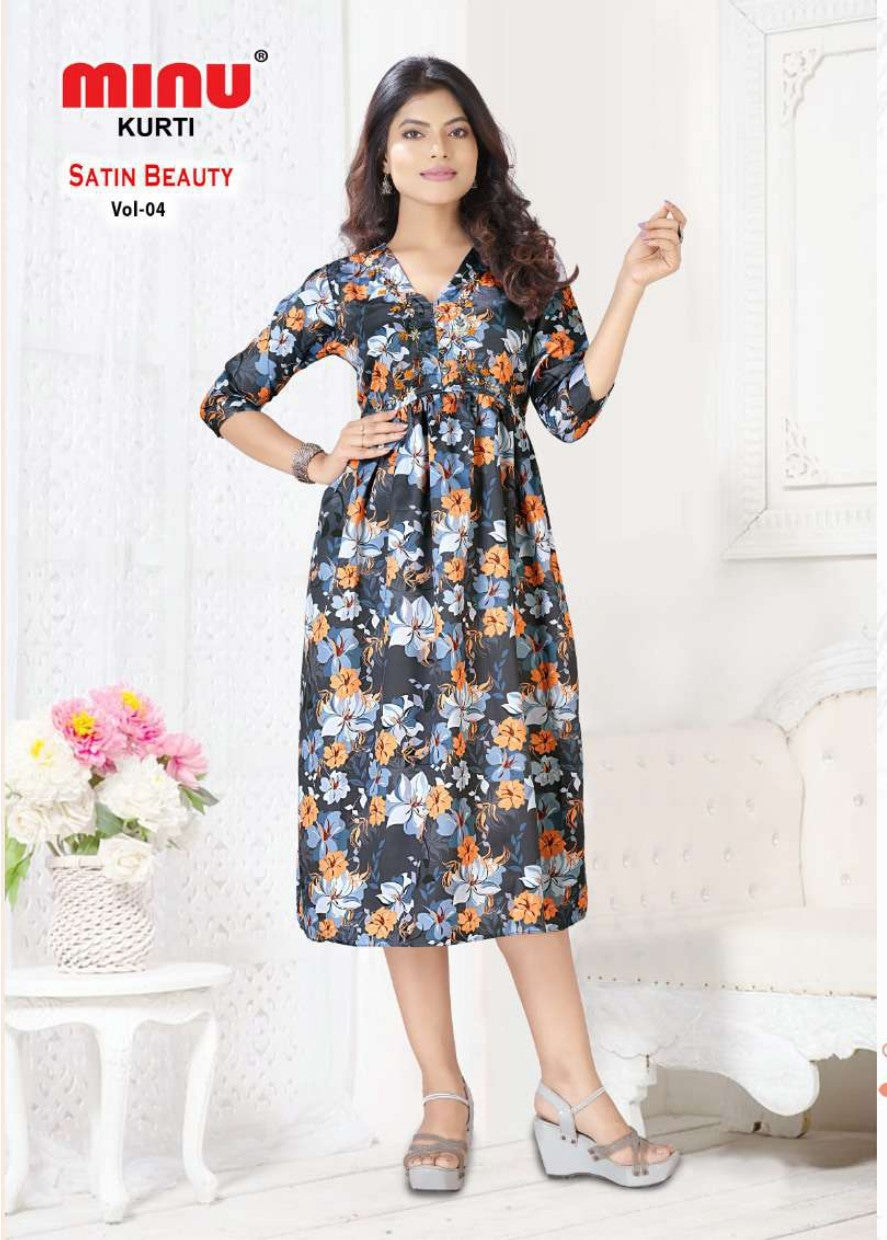 Printed Cotton Kurti Satin Beauty (Vol-4) - 6 Pcs Set