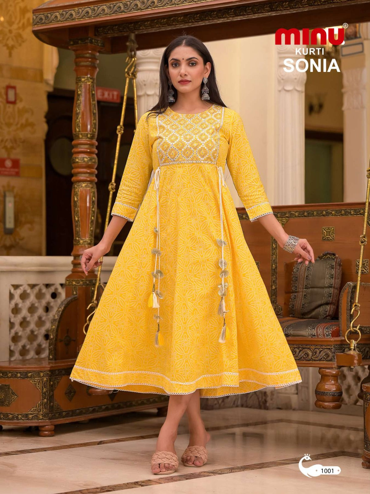Printed Cotton Long Kurti Sonia - 5 Pcs Set