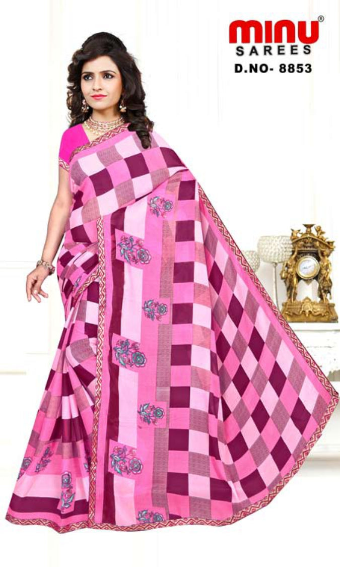 Fancy Saree Star Chiffon (BP) - 8 Pcs Set