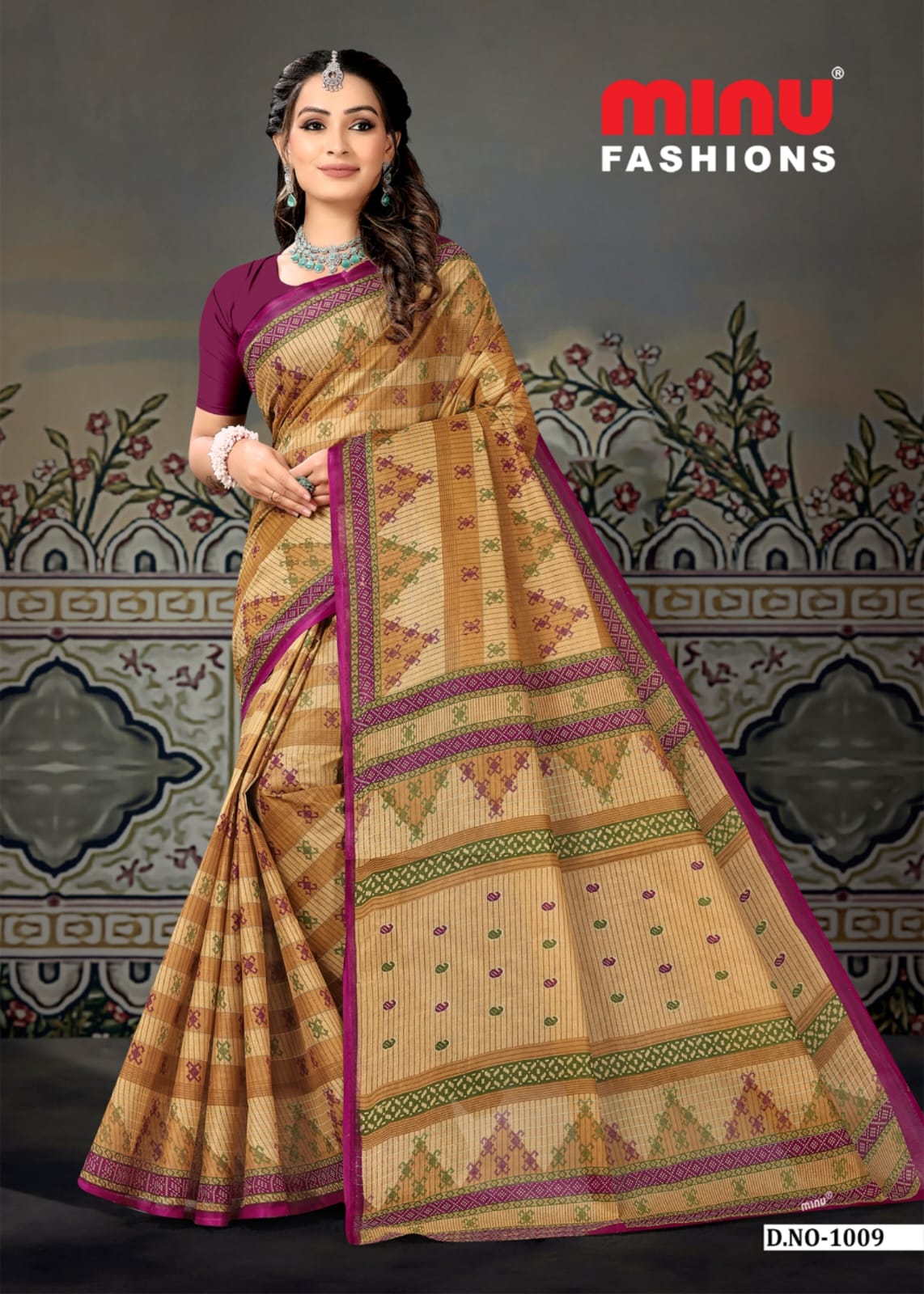 Saree Sunheri Cotton Chiku (Special Rate) - 10 Pcs Set