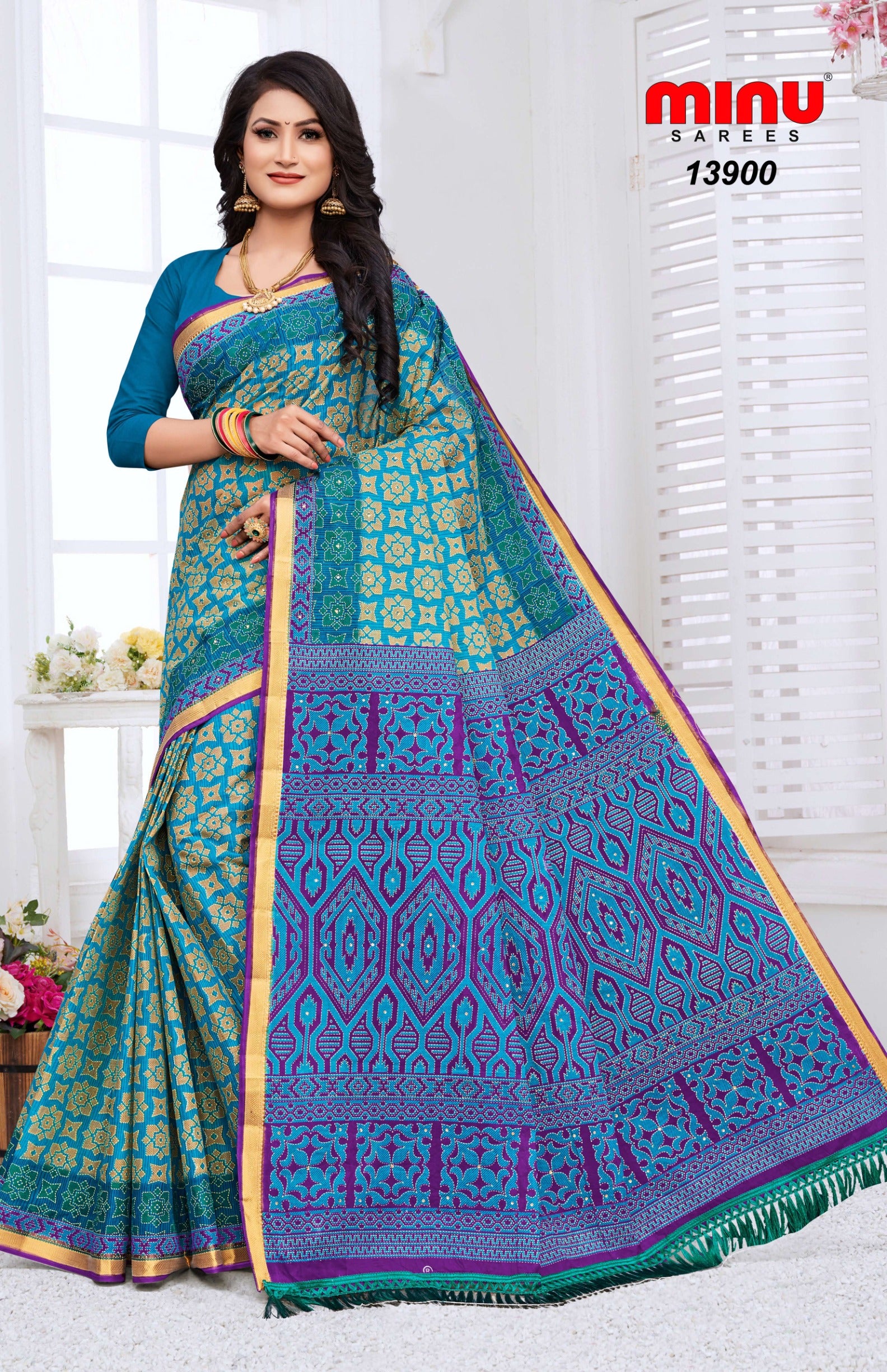 Blue printed cotton saree at wholesale rate 